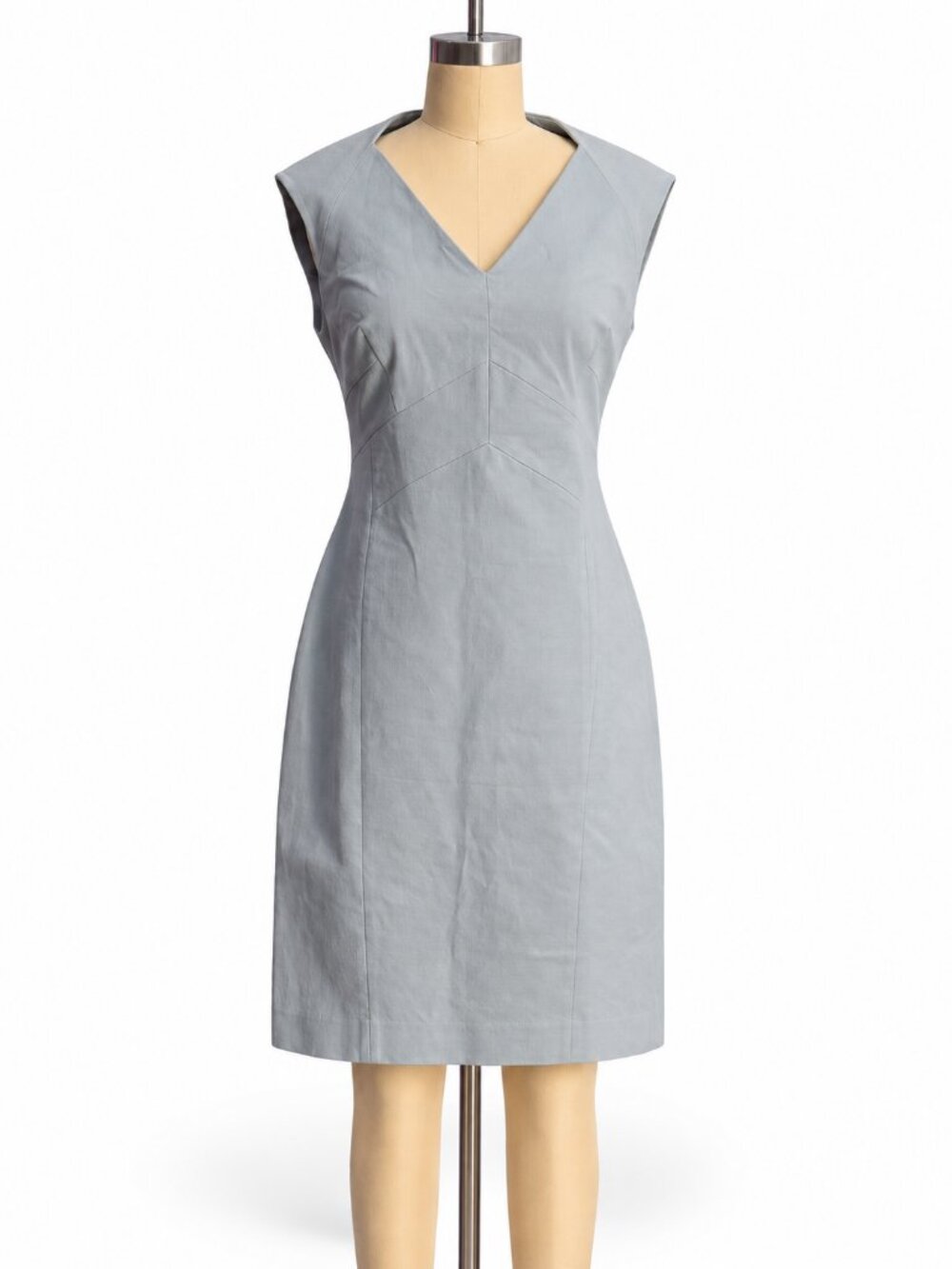 Banana Republic Light Gray V-Neck Sheath Dress - 6 / M